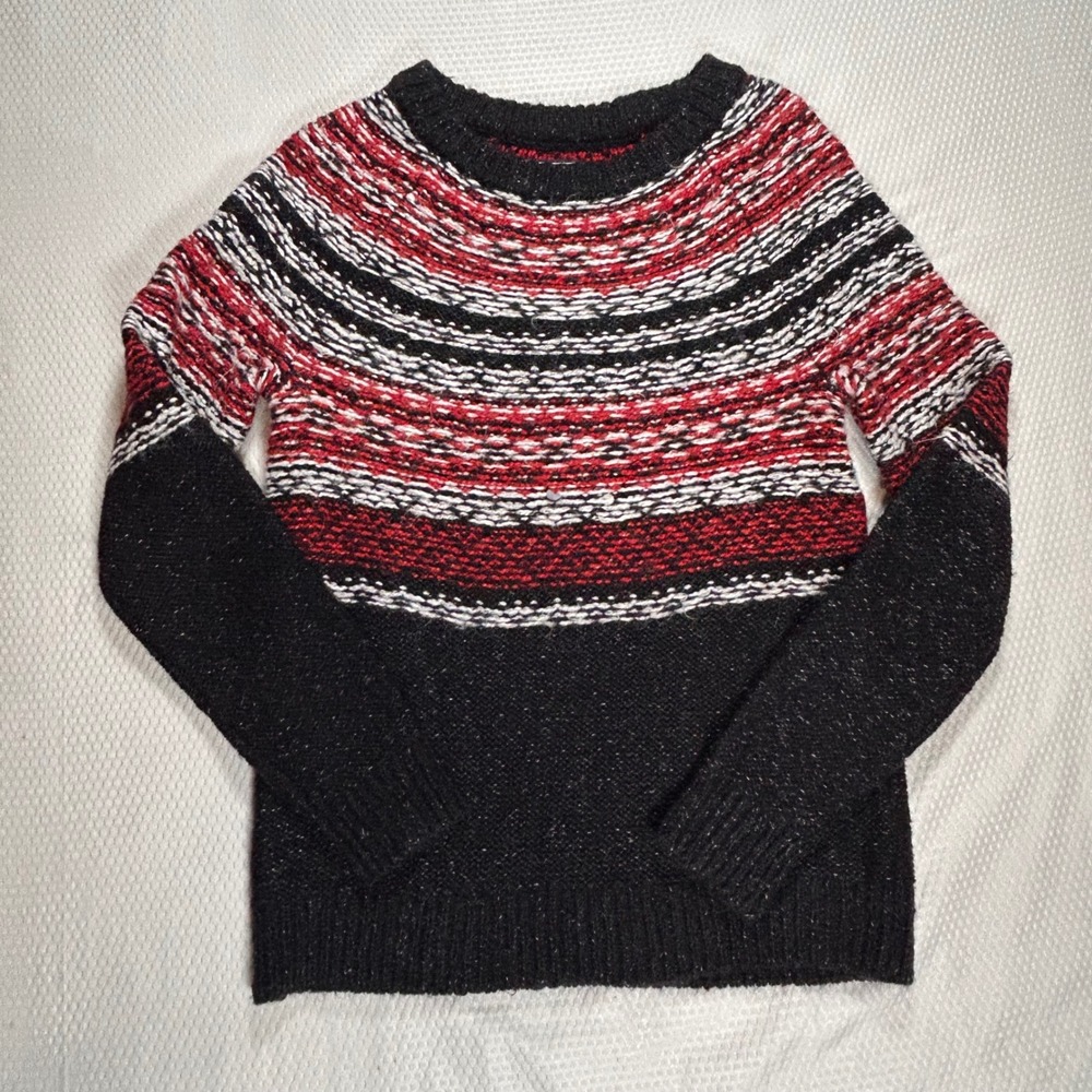 Abercrombie & Fitch Womens Small Fair Isle Knit Sweater Red Black White Striped